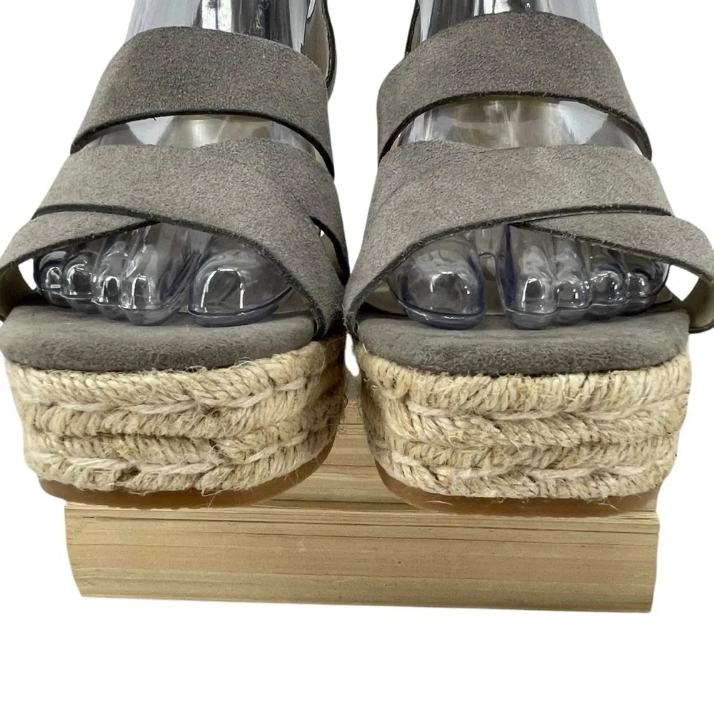 Dolce Vita Suede Creamy Grey Rope Platform Espadrille Wedge Sandals - Sz 7.5